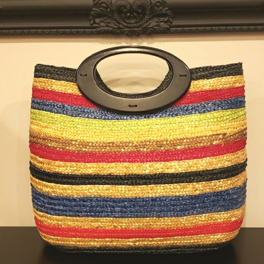 💛 Rainbow Wheat Grass Straw Raffia Handbag